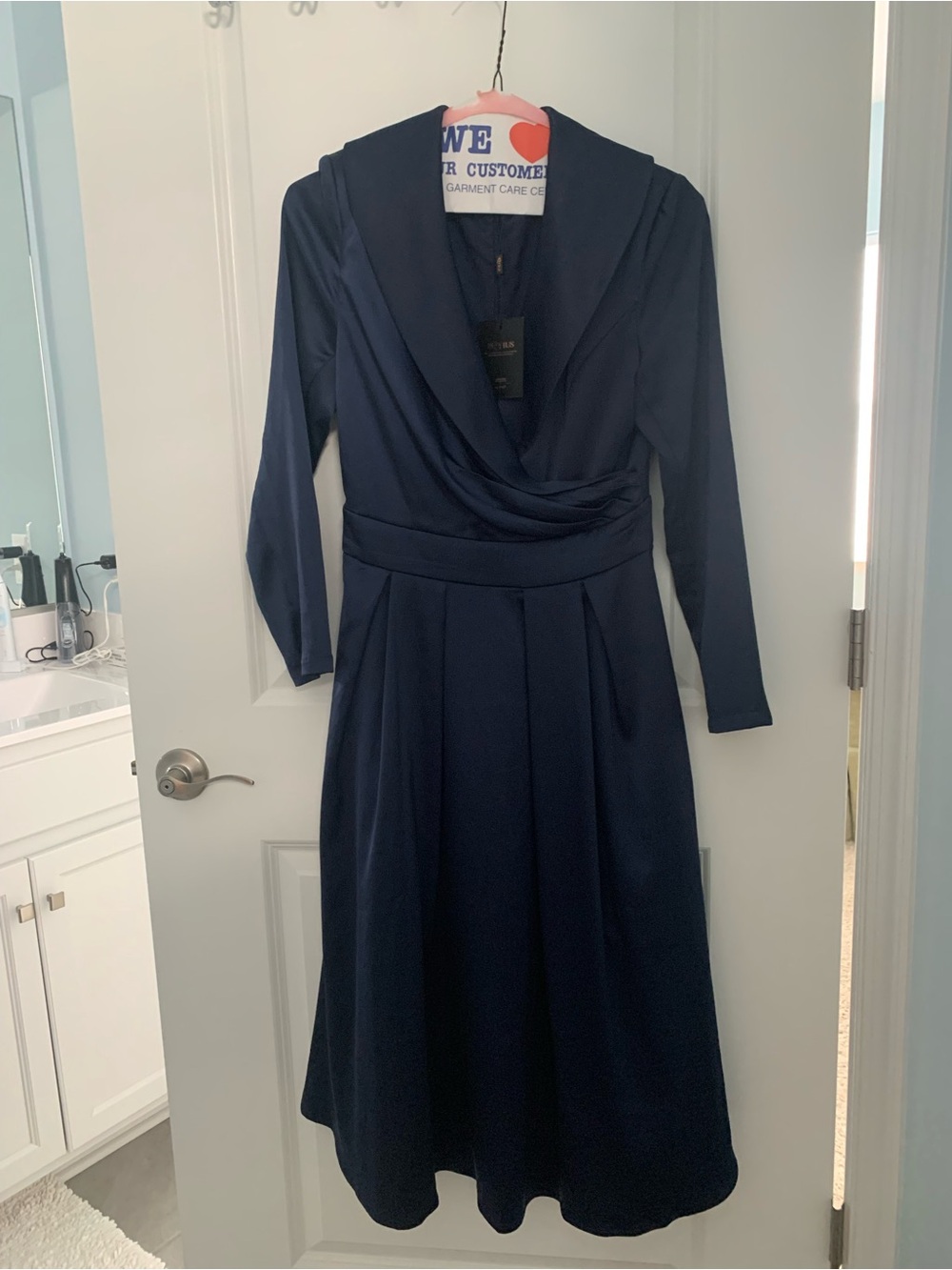 Navy Long-Sleeve Wrap Midi Dress by